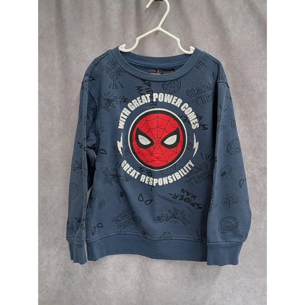 Marvel‎ Spider-Man Boys Sweatshirt Blue Graphic Pullover Great Power Size S 6/7
